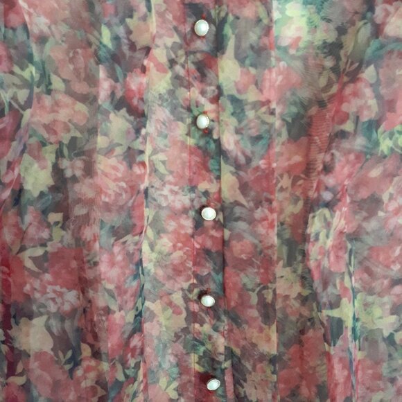 NWT Simons La'Ros floral print sheer button up blouse, S - Picture 4 of 5
